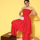 InWeave Women's Red Mirror Work Off Shoulder Kurta Set - Swadesiicart