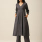 trueBrowns Slate Grey Slub Texture Overlap Pleat Kurta Pant Set | Swadesiicart