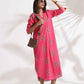 trueBrowns Pink Cotton Print A-line Dress | Swadesiicart