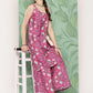 InWeave Women's Magenta Camelia Print Crepe Kurta Set - Swadesiicart