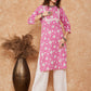 InWeave Women's Pink White Floral Square Lace Work Straight Kurta - Swadesiicart