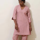 trueBrowns Pink Cotton Linen Kurta Co-Ord Set - Swadesiicart