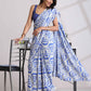 trueBrowns Blue Muslin Ikat Saree | Swadesiicart