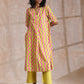 trueBrowns Lime Pink Zig-Zag Lines Print Cotton Kurta Pant Set | Swadesiicart