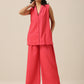 trueBrowns Bright Pink Slub Texture Sleevesless Jacket Pant Set | Swadesiicart
