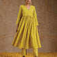 trueBrowns Lime Gold Cotton Kalidar Kurta Set | Swadesiicart