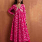 trueBrowns Red Print Flared Anarkali Kurta Set | Swadesiicart