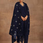 trueBrowns Midnight Blue Velvet Embroidered Shawl | Swadesiicart