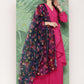 InWeave Women's Magenta Tie Up Kurta Set W Navy Pink Or Dupatta - Swadesiicart