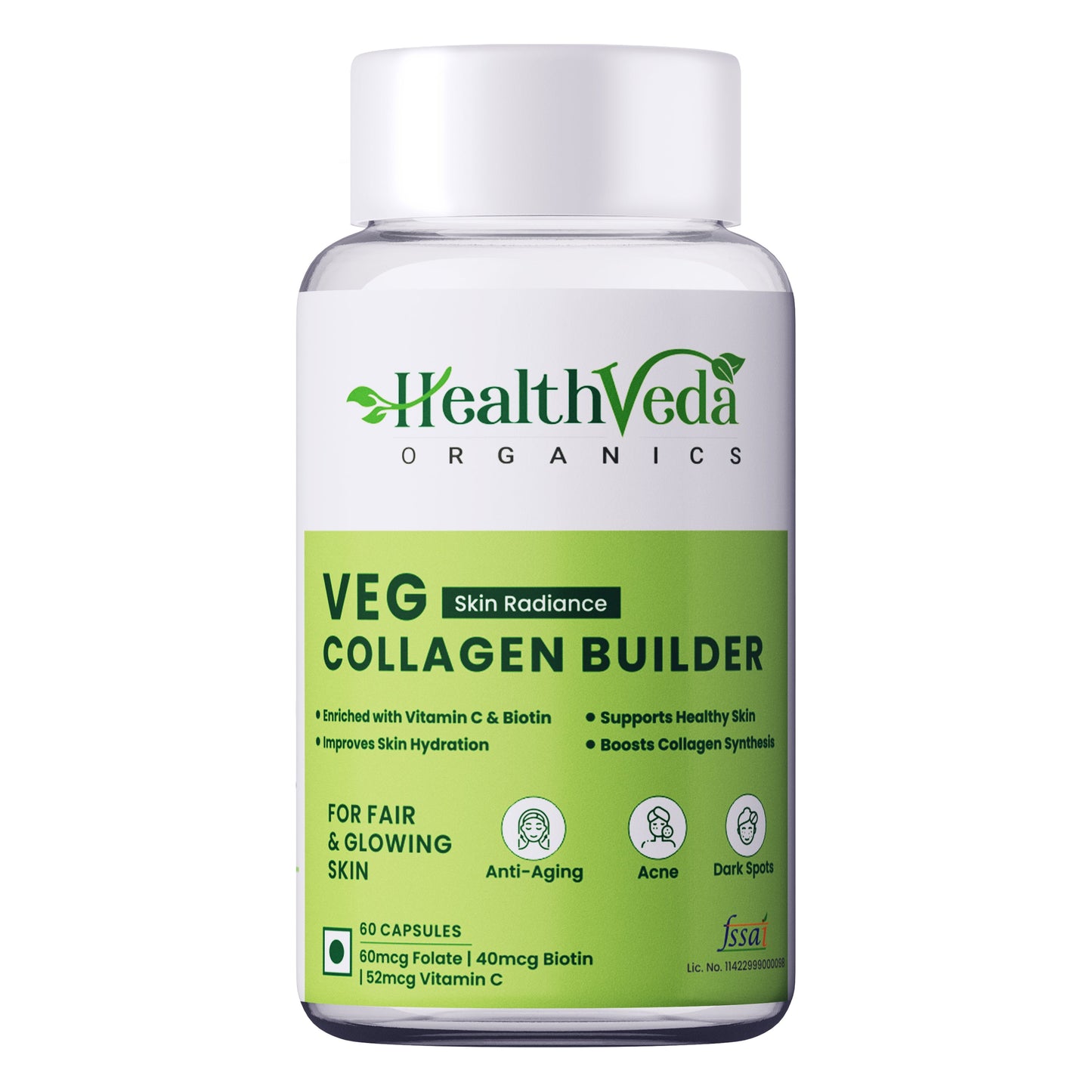 Health Veda Organics Plant Based Skin Radiance Collagen Builder Capsules - Swadesiicart