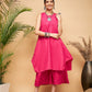 InWeave Women's Fuchsia Short Kurta Palazzo Set - Swadesiicart
