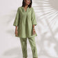trueBrowns Green Slub Pleated Co-ord Set - Swadesiicart