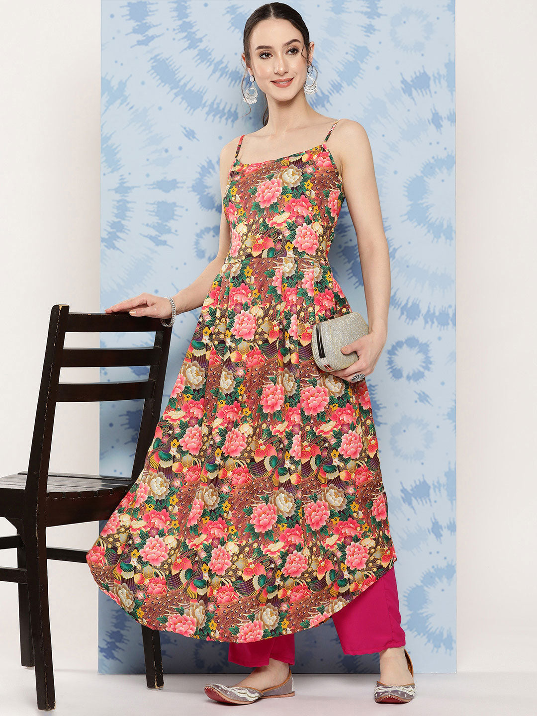 InWeave Women's Mutli Peacock Japanese Art Strappy Set - Swadesiicart
