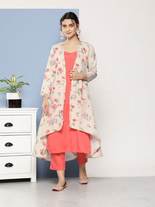 Ahalyaa Women Pink Floral Gotta Patti Kurta with Trousers | Swadesiicart