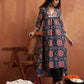 trueBrowns Black Ajrak Print Kurta Set | Swadesiicart