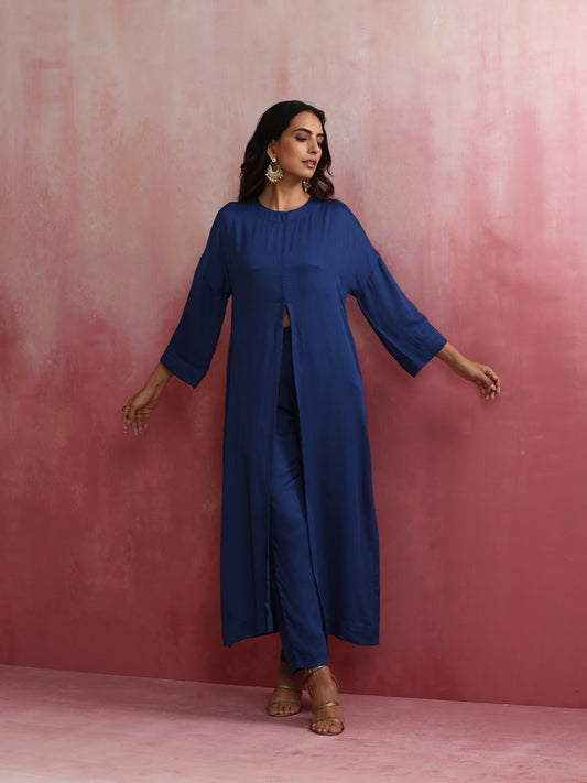trueBrowns Blue Modal Front Slit Kurta set | Swadesiicart