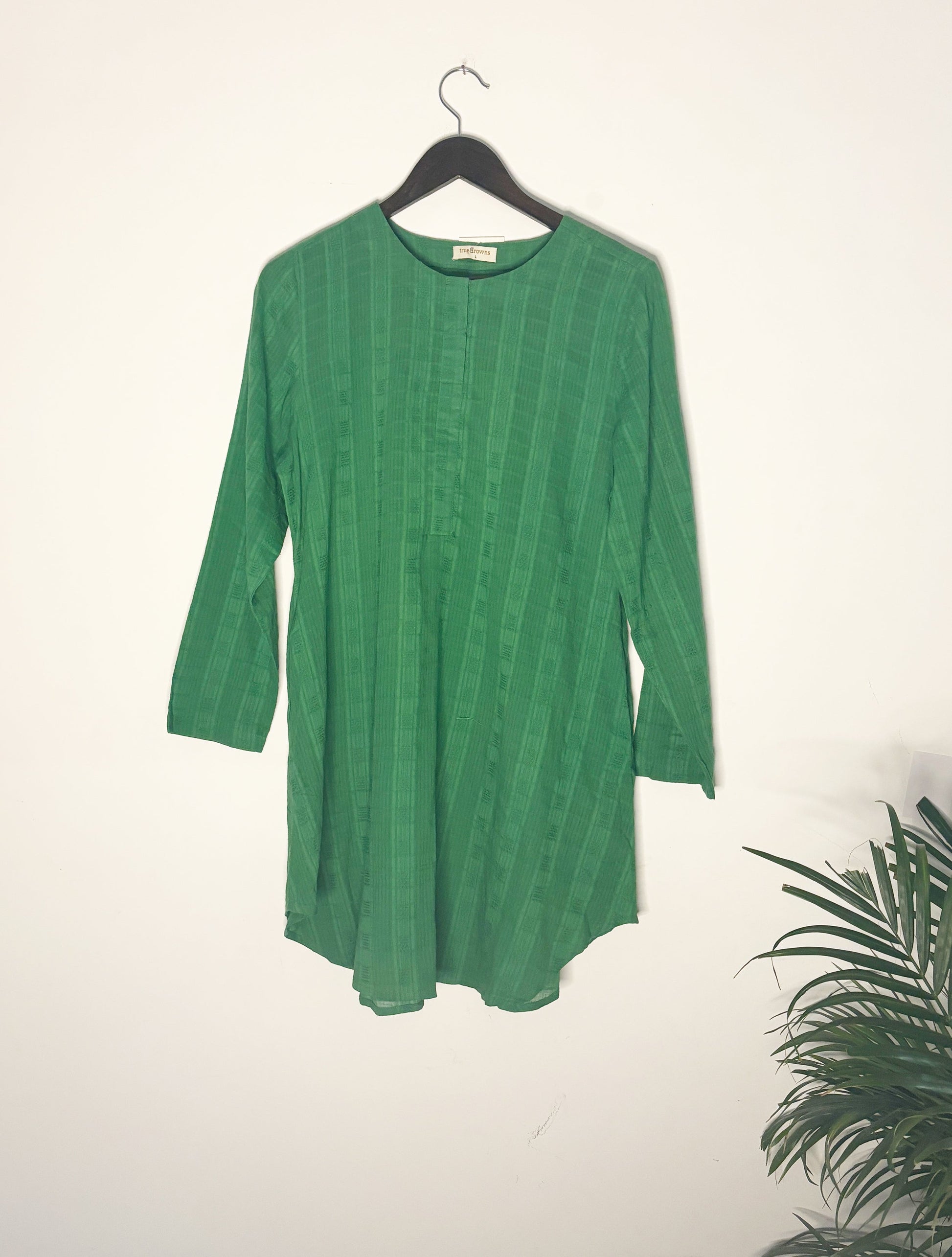 trueBrowns Green Check Dobby Top | Swadesiicart