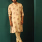 trueBrowns Men's Beige Floral Bunch Muslin Silk Printed Long Kurta | Swadesiicart
