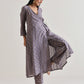 trueBrowns Plum Grey Foil Angrakha Kurta Set | Swadesiicart