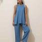 trueBrowns Blue Viscose Solid Co-ord Set - Swadesiicart