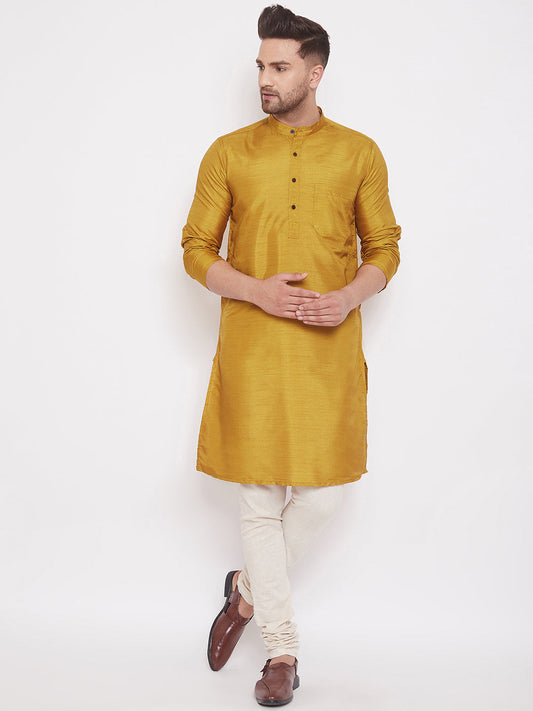 Even Apparels Mustard Yellow Pure Cotton Kurta With Band Collar | Swadesiicart