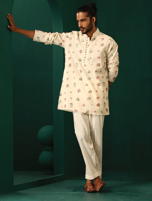 trueBrowns Men's Ivory Multi color Floral Cotton Co-ord Set - Swadesiicart