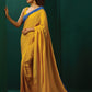trueBrowns Mustard Muslin Silk Ready to Wear Saree | Swadesiicart