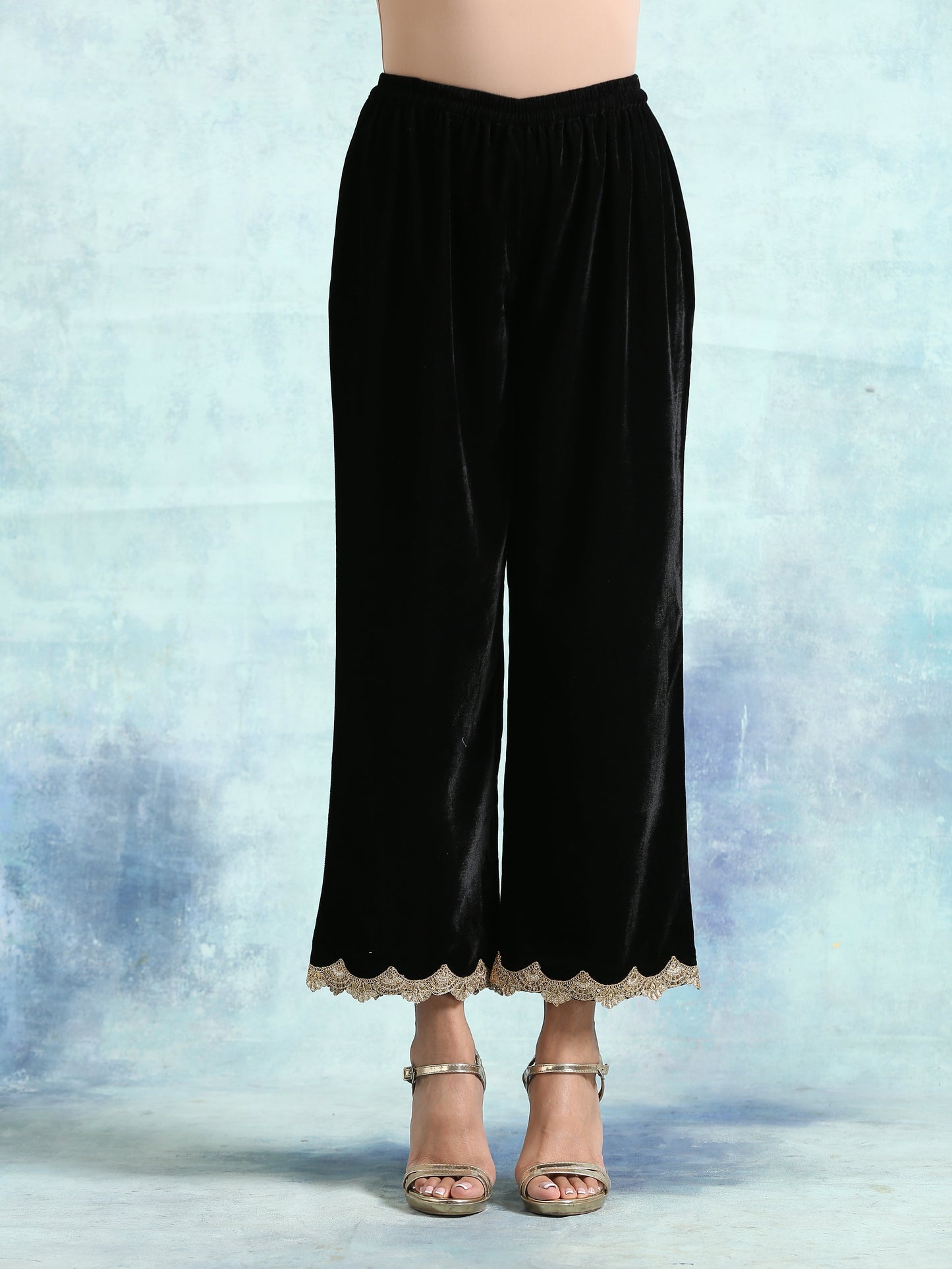 trueBrowns Black Velvet Lace Pant | Swadesiicart