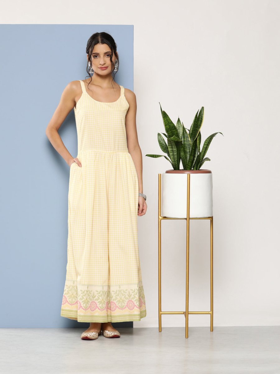 Ahalyaa Checked Waist Tie-Ups Basic Jumpsuit | Swadesiicart