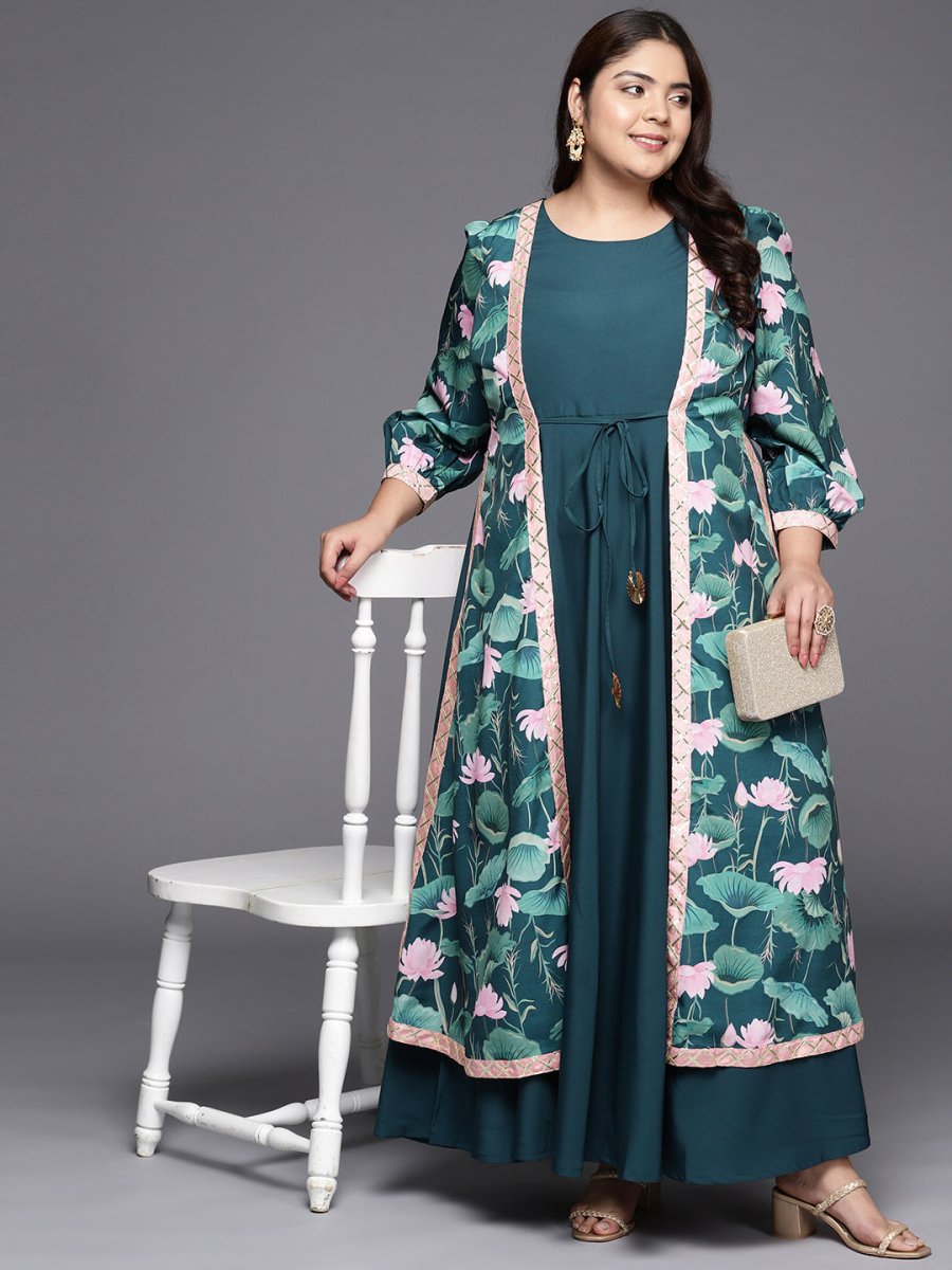 Ahalyaa Plus Size Round neck Maxi Ethnic Dress | Swadesiicart