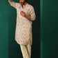 trueBrowns Men's Off White Circle Floral Muslin Silk Printed Long Kurta | Swadesiicart