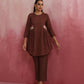 trueBrowns Brown Cotton Dobby Kurta Co-ord set - Swadesiicart