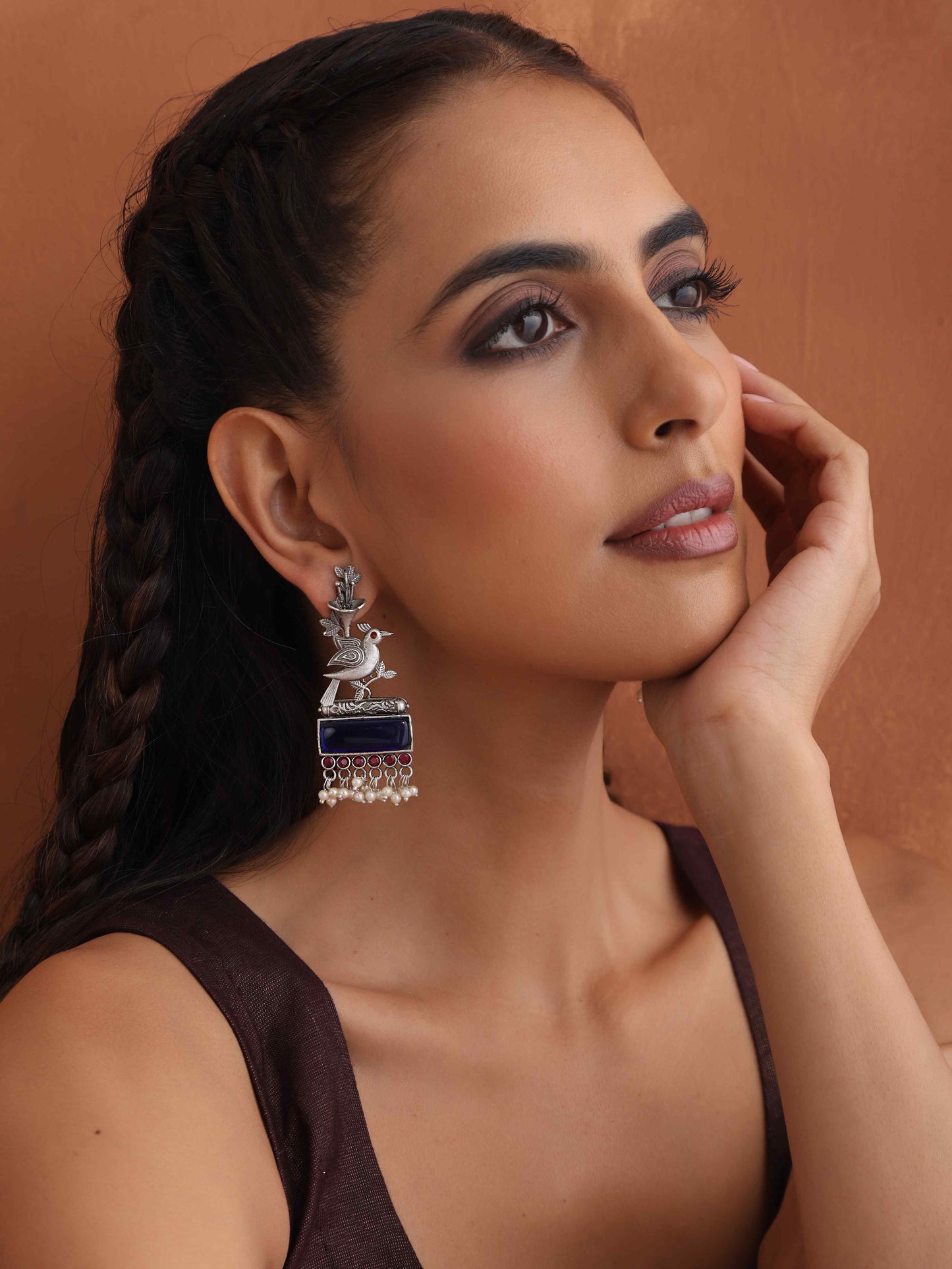 trueBrowns Silver Tone Bird Earrings - Swadesiicart