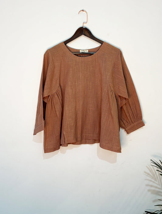 trueBrowns Beige Gauze Short Top Co-ord Set - Swadesiicart