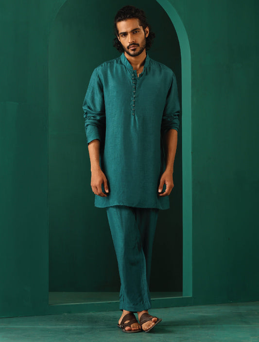 trueBrowns Men's Teal Silk Co-ord Set - Swadesiicart
