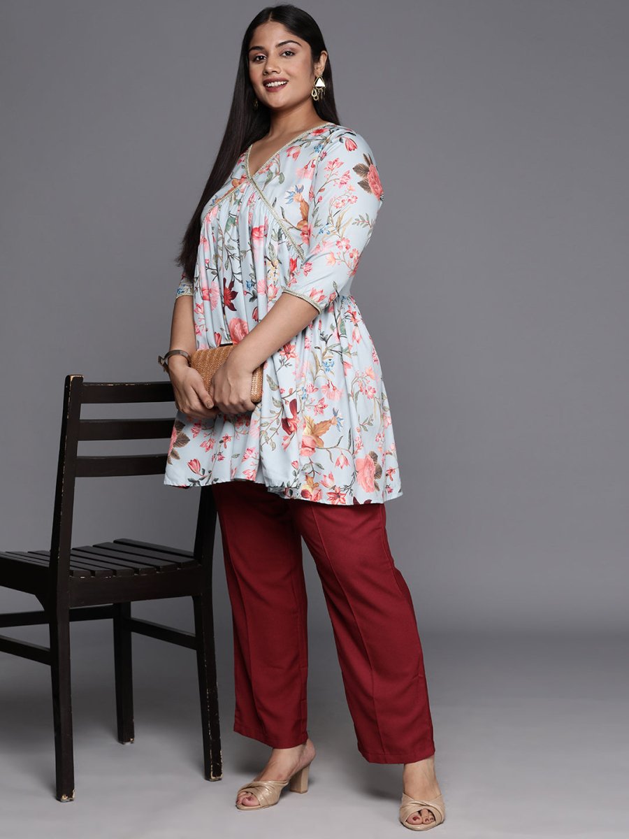 Ahalyaa Plus Size Floral Printed Tunic | Swadesiicart