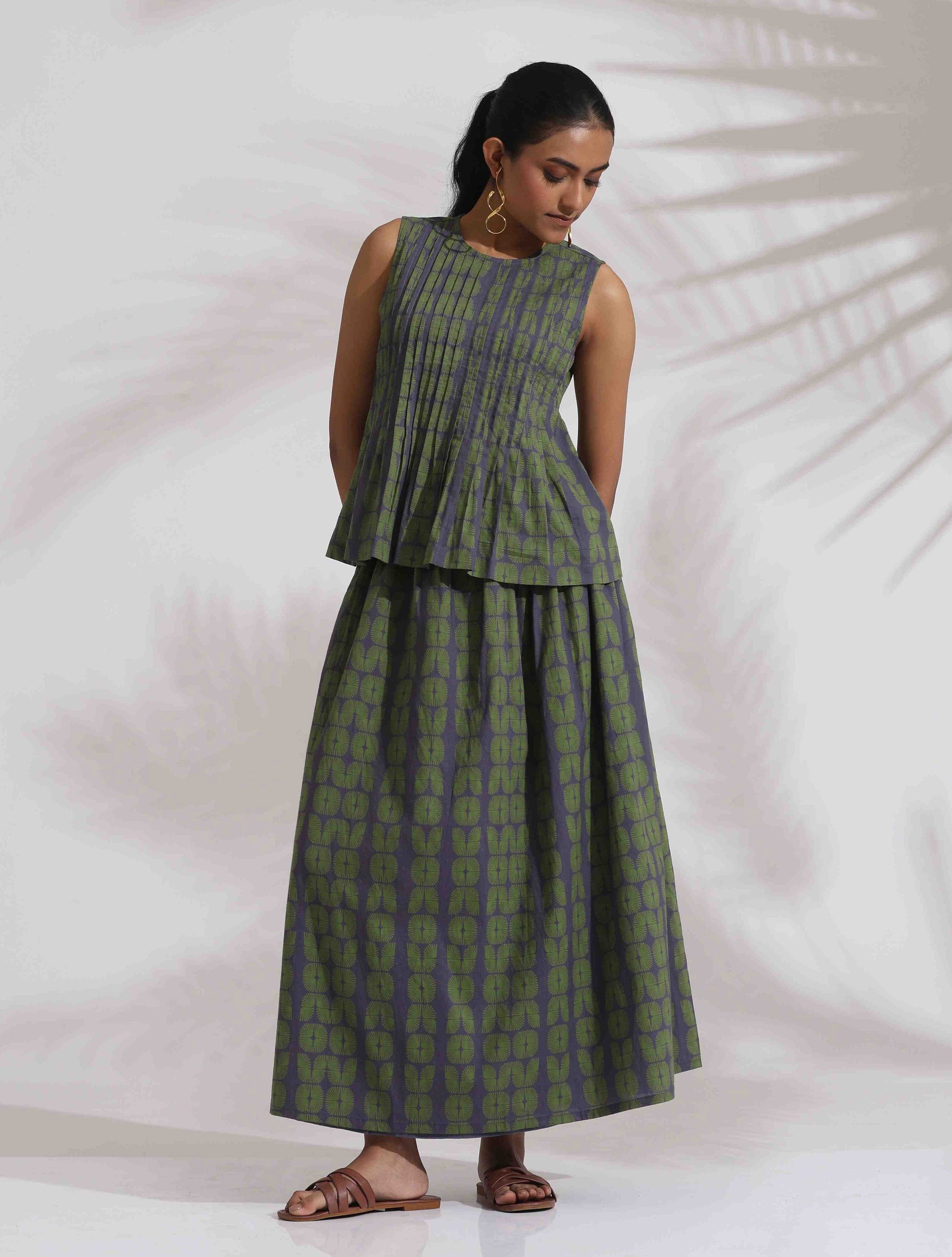 trueBrowns Grey Cotton Skirt Co-ord Set - Swadesiicart