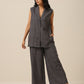 trueBrowns Slate Grey Slub Texture Sleevesless Jacket Pant Set | Swadesiicart