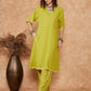 InWeave Women's Pear Green Solid Lace Work Kimono Sleeve Kurta Set - Swadesiicart