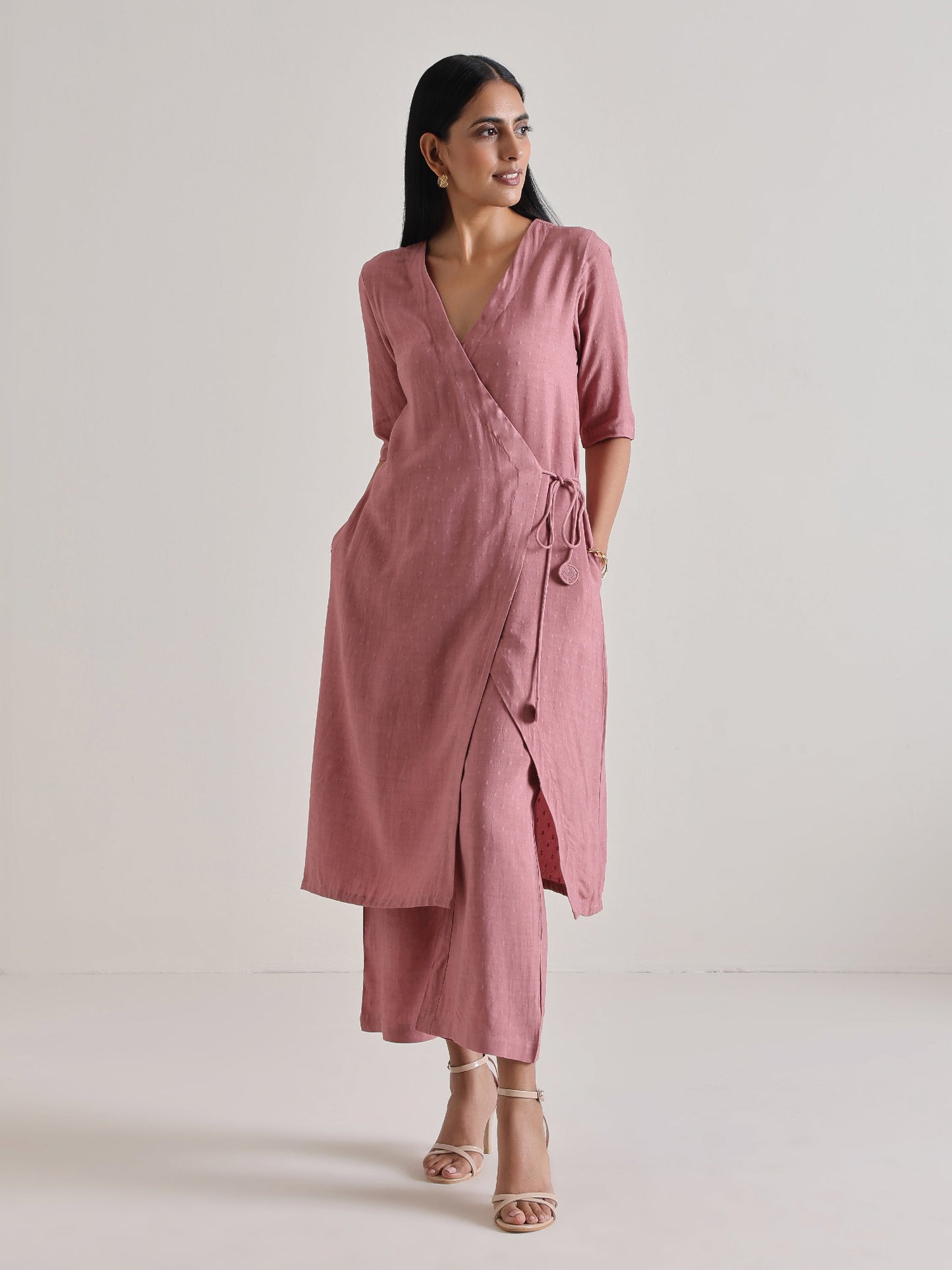 trueBrowns Mauve Angrakha Kurta Set | Swadesiicart