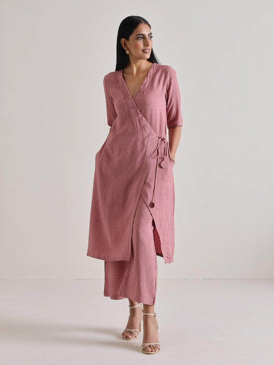 trueBrowns Mauve Angrakha Kurta Set | Swadesiicart