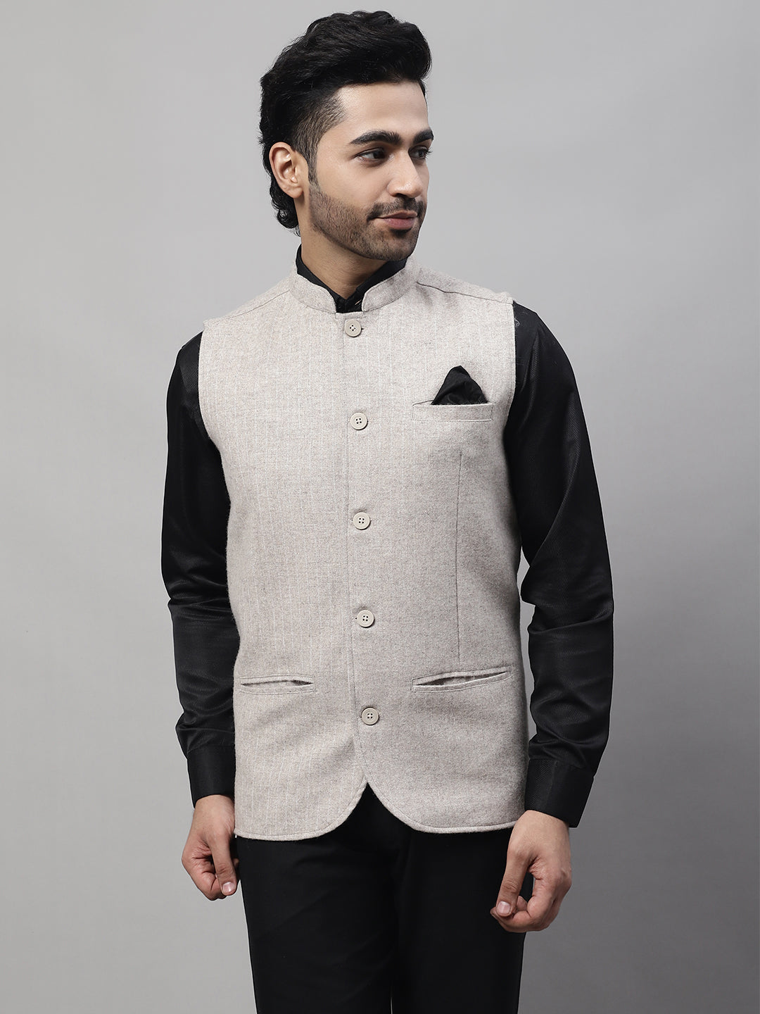 Even Apparels Men's Beige Pure Wool Nehru Jacket | Swadesiicart