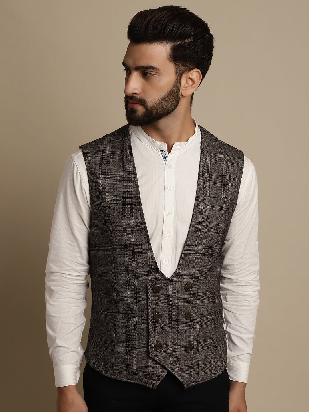 Even Apparels Men's Brown Double Breast Waistcoat | Swadesiicart