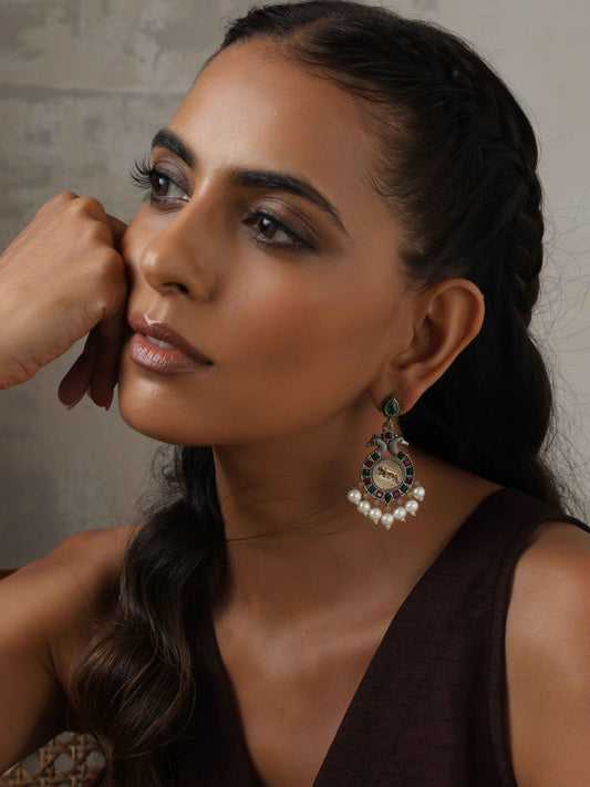 trueBrowns Silver Gold Tone Embossed Earrings - Swadesiicart