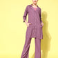 InWeave Women's Mauve Coord Set With Crepe Peach Crop Top - Swadesiicart