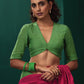 trueBrowns Green Muslin Silk Deep V-Neck Blouse | Swadesiicart