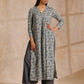 trueBrowns Blue Grey Overall Floral Block On White Print Cotton Kurta Pant Set | Swadesiicart