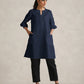 trueBrowns Blue Cotton Blend Short Kurta | Swadesiicart