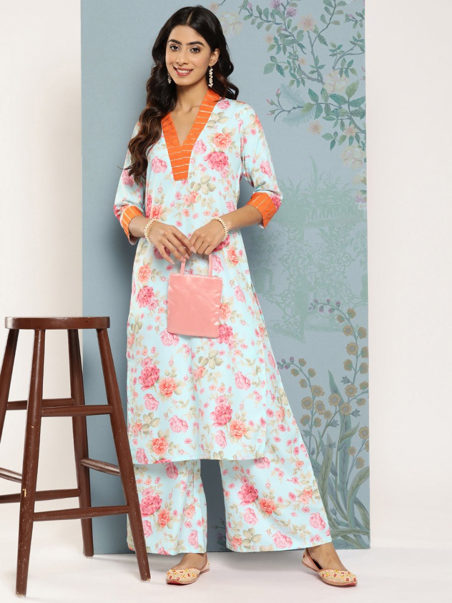 Ahalyaa Floral Printed Kurta With Palazzos | Swadesiicart
