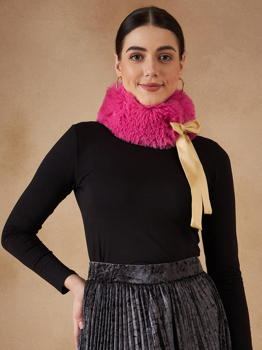 InWeave Women's Light Pink Fur Neckpiece - Swadesiicart